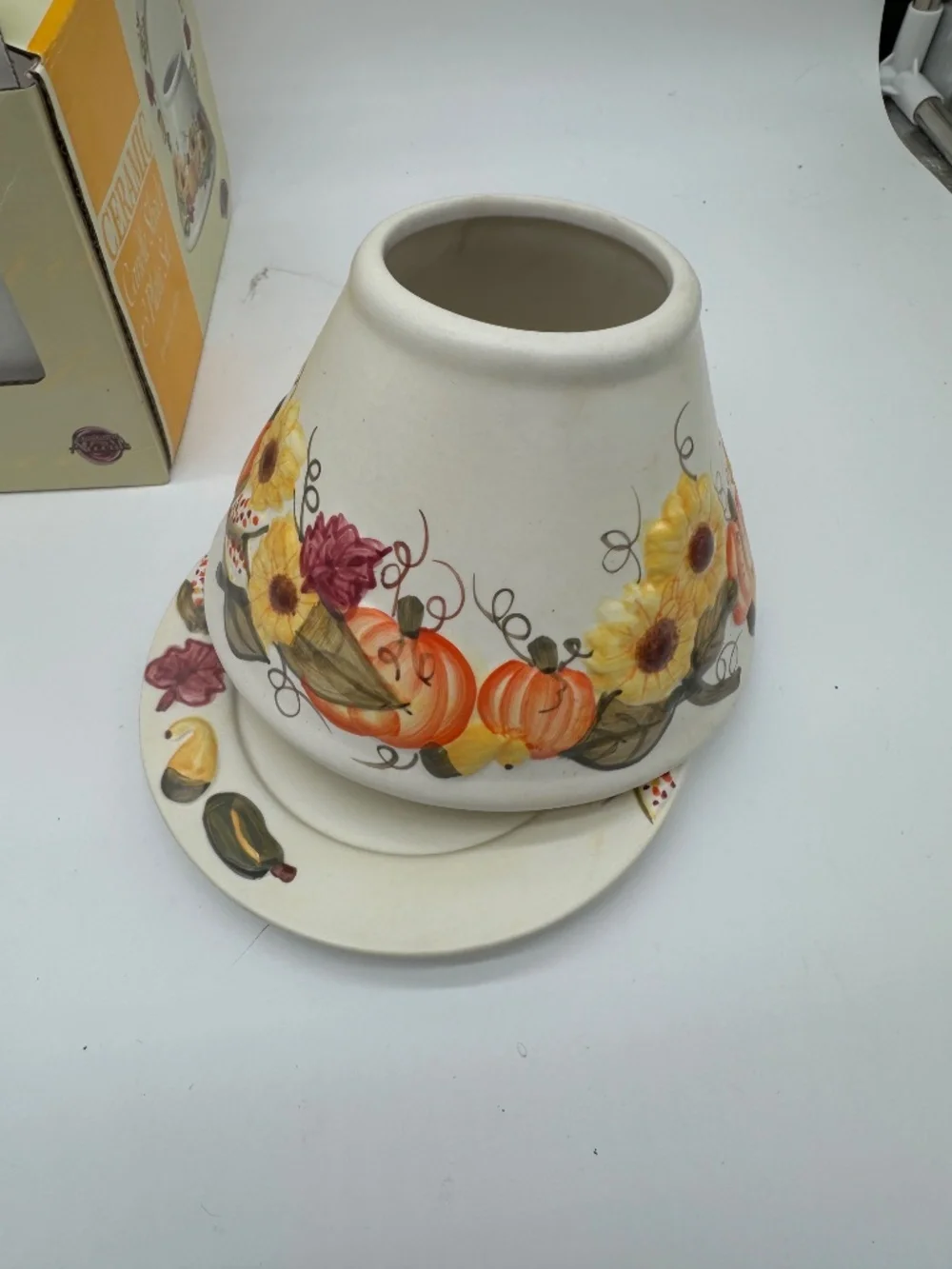 Fall Pumpkins & Sunflowers Ceramic Large Jar Candle Shade & Plate Set
